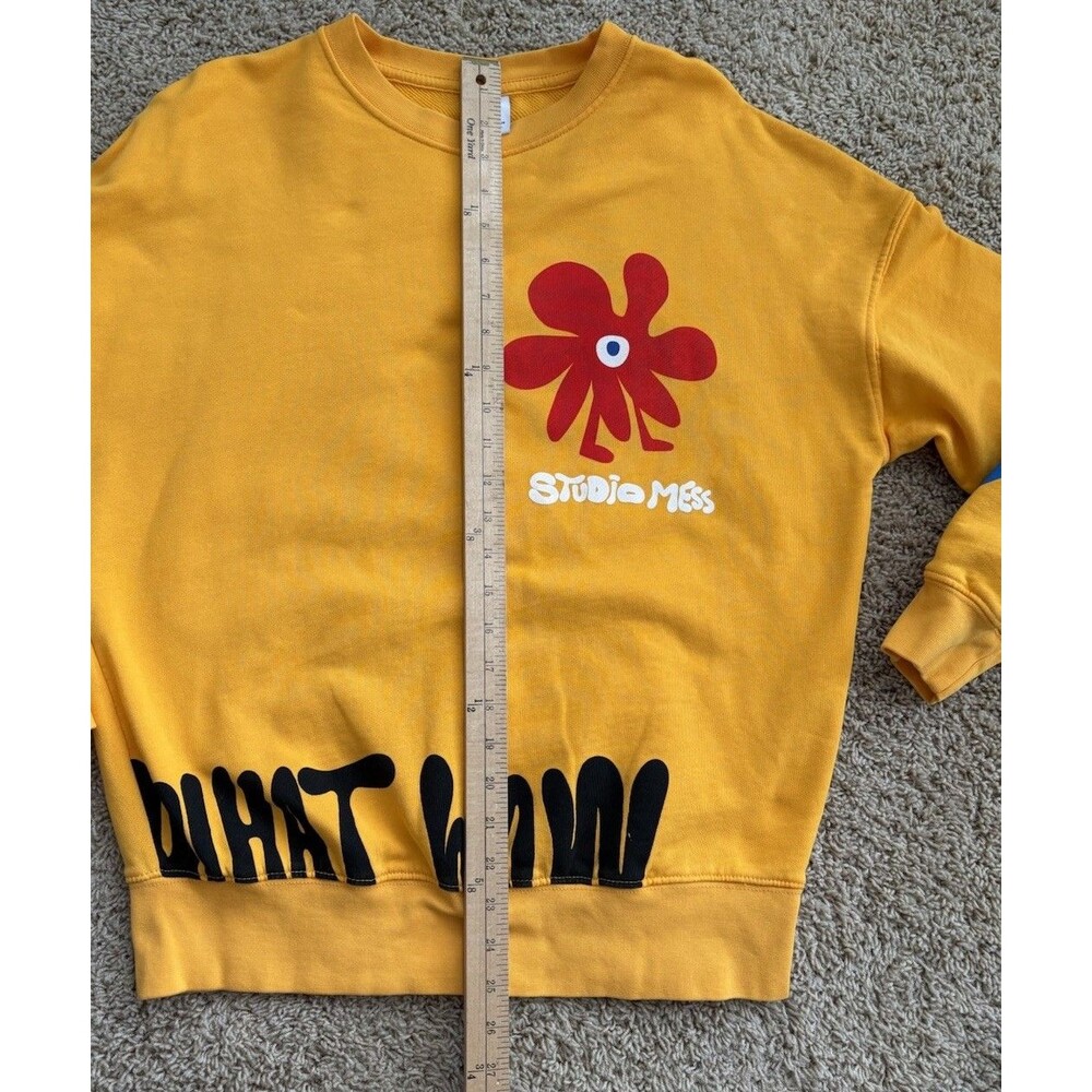 Zara Sweatshirt Studio Mess What Wow Pop Art Evil Eye Men's Small Yellow - Picture 4 of 14
